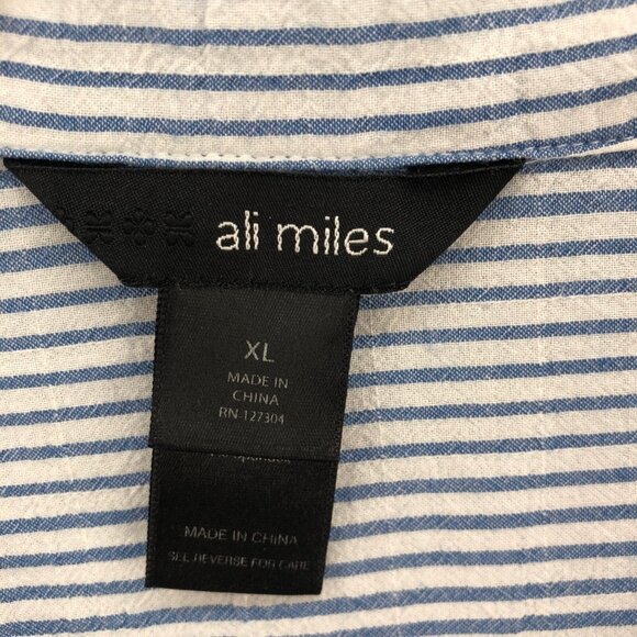 Ali Miles Shirt Womens Extra Large Blue Striped Button Collar Long Sleeve Casual - Picture 6 of 11